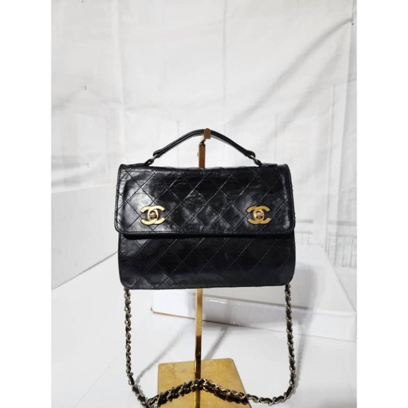 Authentic Chanel Vintage Matelasse Double Turnlock Shoulder Bag Black - Picture 5 of 16